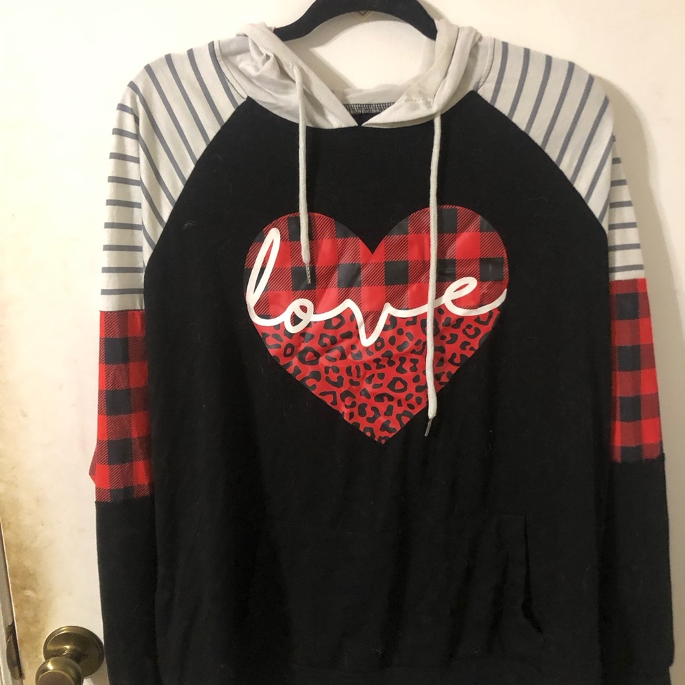Women’s Love Heart Hoodie - Black and Red